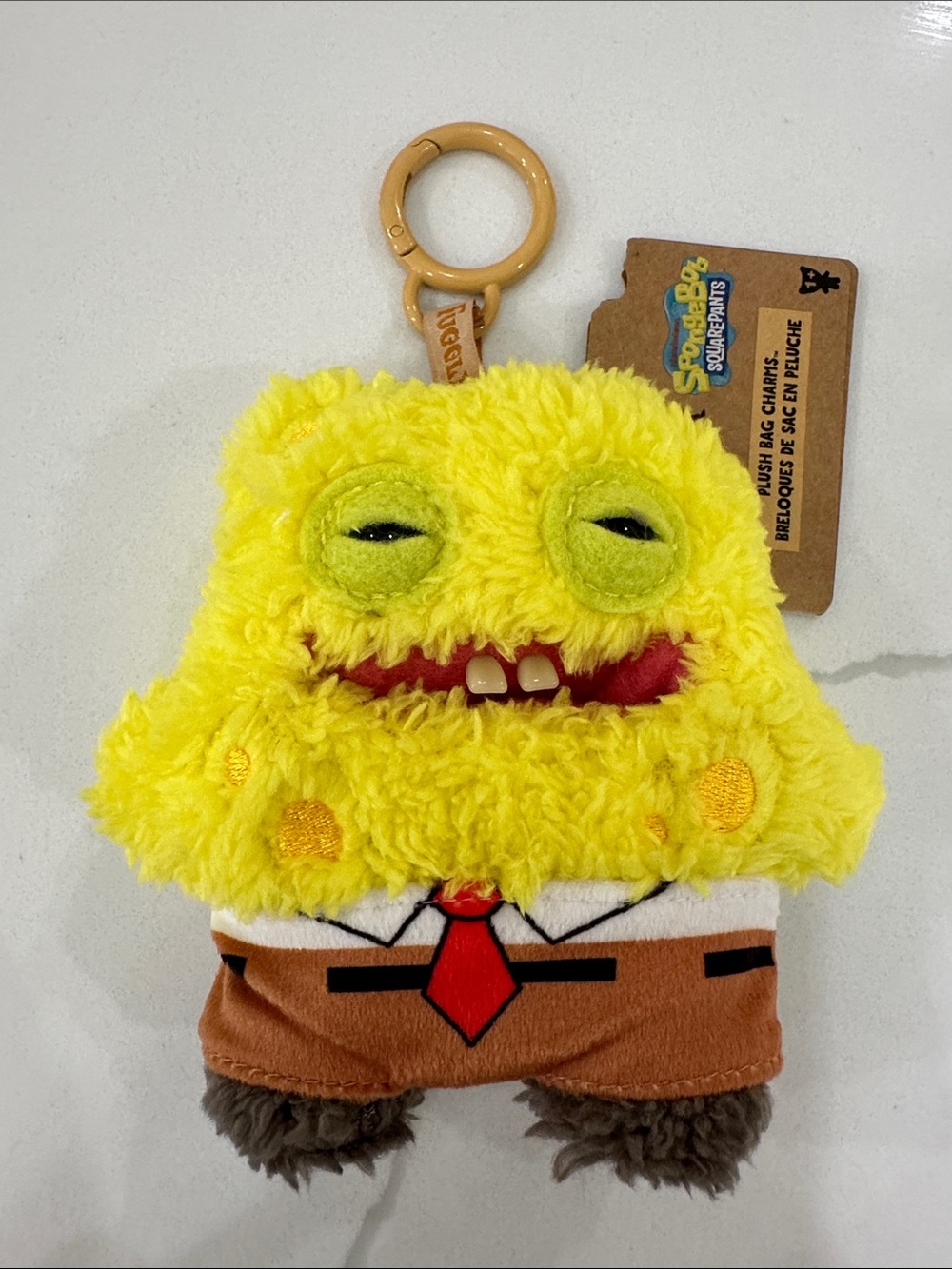 SpongeBob SquarePants x FUGGLER Yellow Plush Keychain with BLUE BUTTON RARE🔥